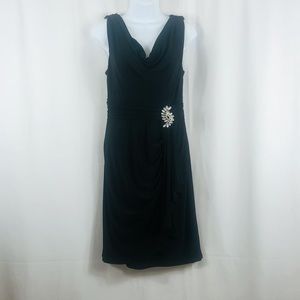 Dress Barn Collection cowl neck waistband with ‘jewel’ pin sleeveless dress 6P